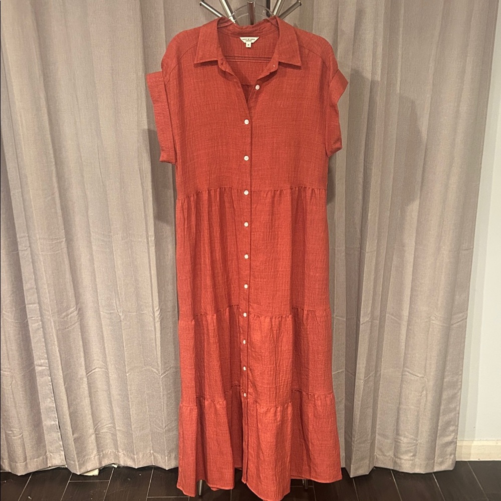 Max Studio brown -Orange Tiered Button-Front Maxi Dress